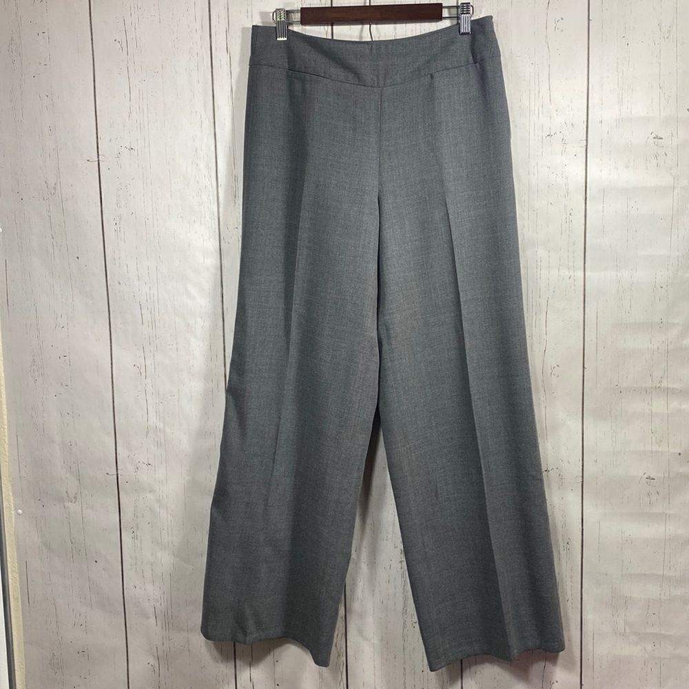 Loft Laura 100% Wool Gray Side Zipper Wide Leg Work Trouser Pants